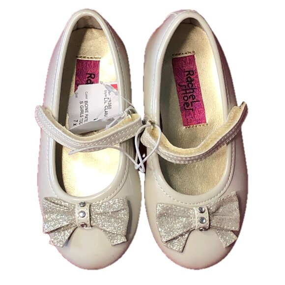 Rachel Shoes Other - Rachel Shoes Lil Clara Bone Patent Fixed Glitter Bows Toddler Sz 7M NWT